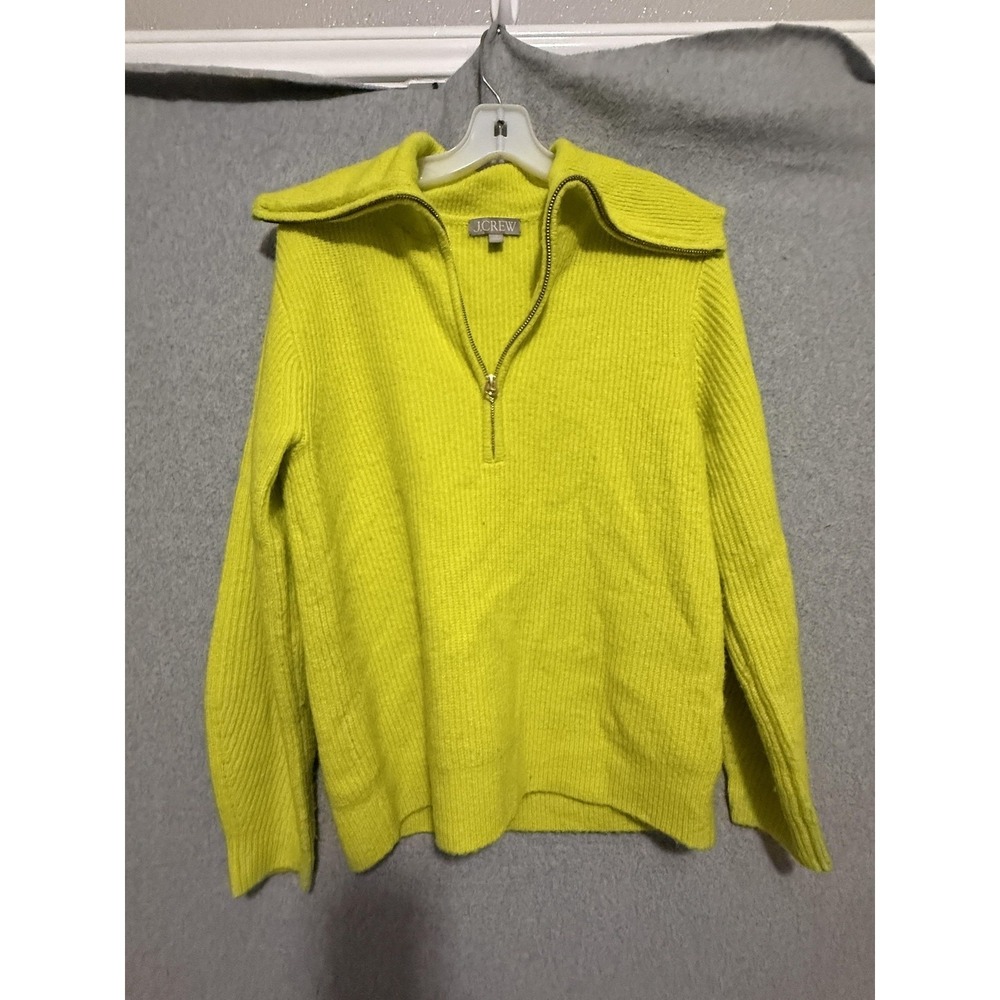 J‎ Crew Sweater Womens XS Yellow Collared 1/4 Zip Wool Alpaca Blend Ribbed Knit